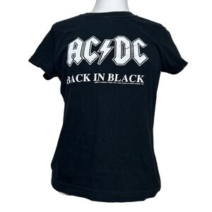 Y2K Vintage 2004 ACDC Back In Black Logo Graphic‎ Band T-Shirt Baby Tee Fitted